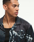 Boohooman Oversized Floral Printed Satin Short Sleeve shirt Black