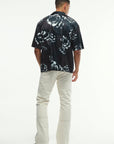Boohooman Oversized Floral Printed Satin Short Sleeve shirt Black