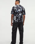 Boohooman Oversized Flower Printed Satin Short Sleeve Shirt Black