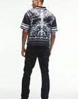 Boohooman Oversized Satin Border Print Boxy Shirt Black