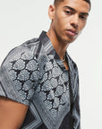 Boohooman Regular Fit Baroque Printed Satin Shirt Black