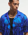 Boohooman Oversized Satin Exclusive Collection revere shirt Blue